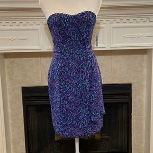NWT I Heart Ronson Faux Wrap Strapless Dress- Purple Confetti